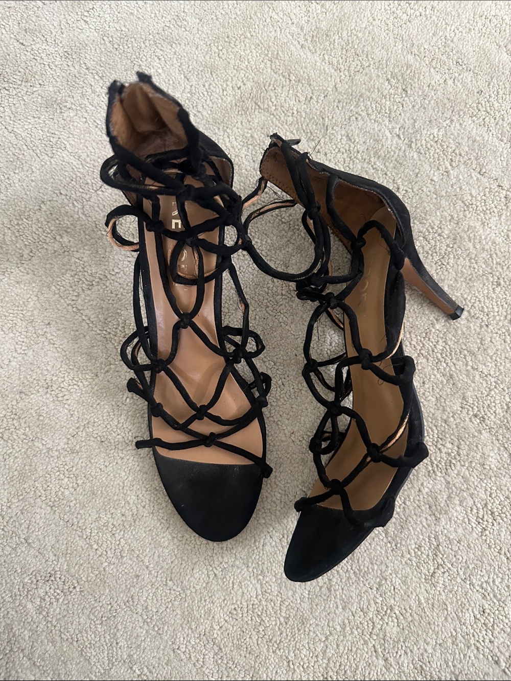 Black Lace-Up Strappy High Heel Sandals size 8.5-9